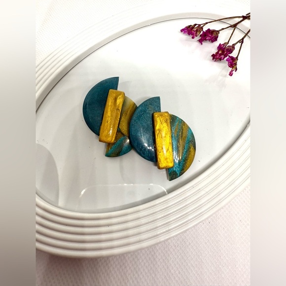 Blue and Gold Artistic Earrings - Picture 4 of 5